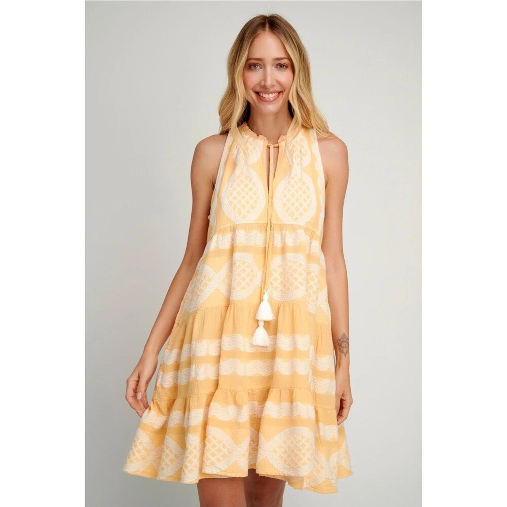 PEARL & CAVIAR Hydra Zakar Sleeveless Tiered Dress sz S/M Greek Chic Pockets Lux